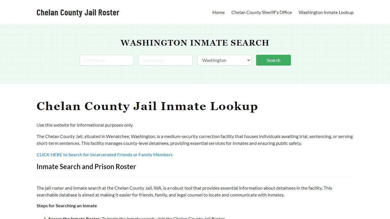 Chelan County Jail Roster Lookup, WA, Inmate Search